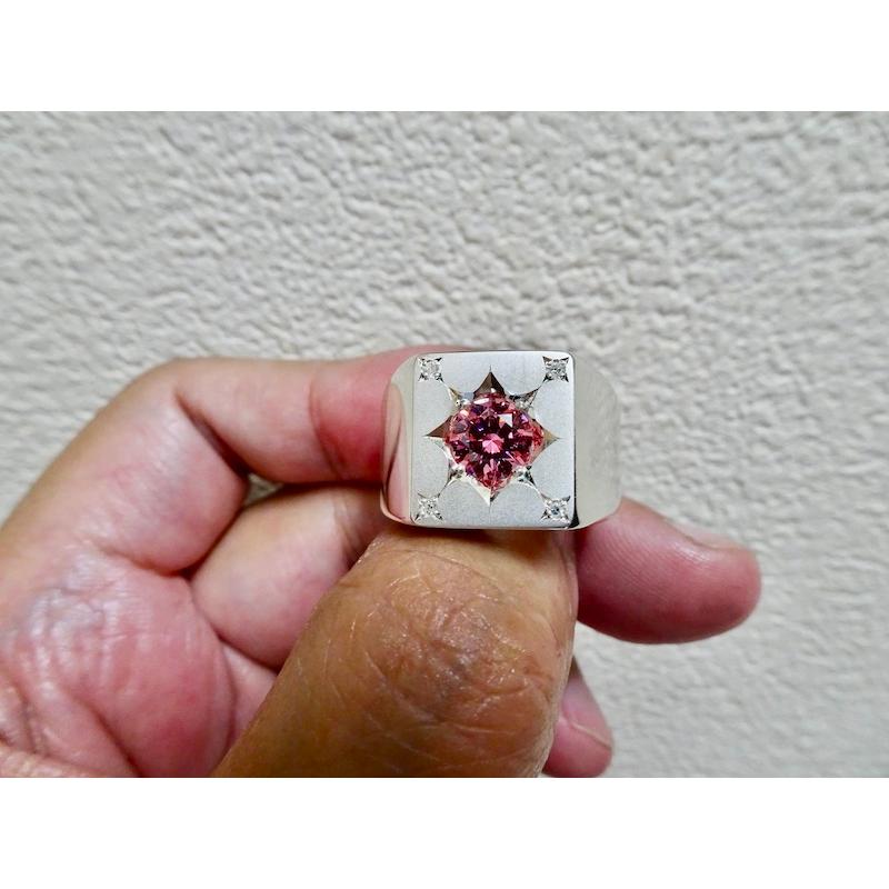 仁尾彫金『1つ星ピンクジルコニア、4つ星ジルコニア、印台リング