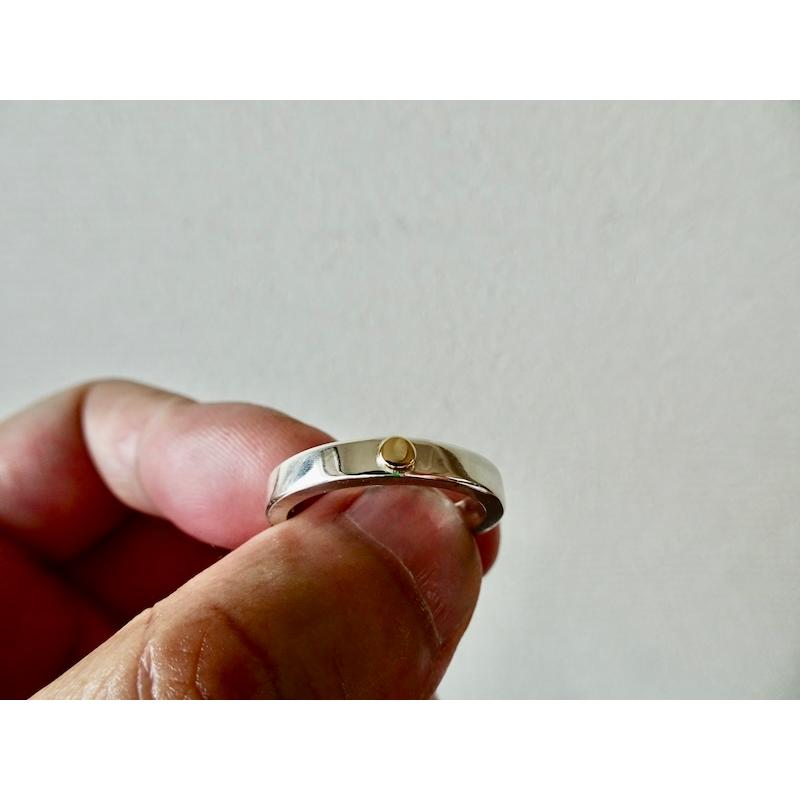 仁尾彫金『k18一粒万倍、幅3.5mm、プラチナ平打リング』ハンドメイド 