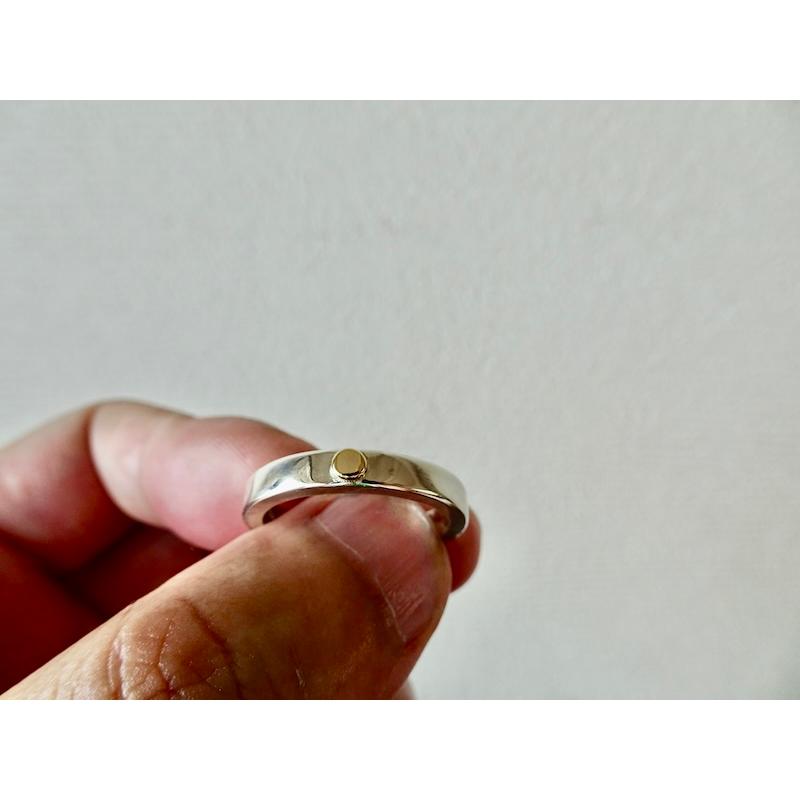仁尾彫金『k18一粒万倍、幅3.5mm、プラチナ平打リング』ハンドメイド 