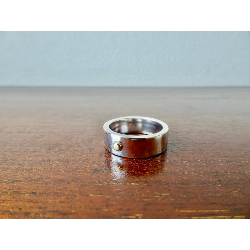 仁尾彫金『k18一粒万倍、幅7mm、プラチナ平打リング』ハンドメイド302 