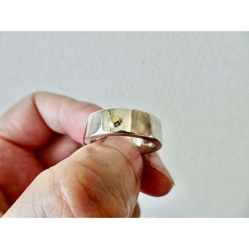 仁尾彫金『k18一粒万倍、幅7mm、プラチナ平打リング』ハンドメイド302 