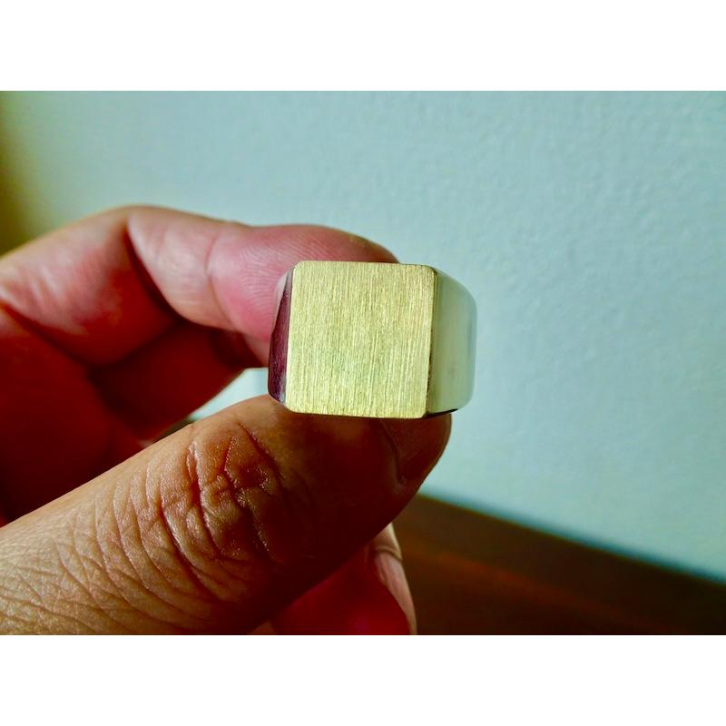 仁尾彫金『ゴールドプレート印台リング、ヘアライン』ハンドメイド329 仁尾彫金『ゴールドプレート印台リング、ヘアライン