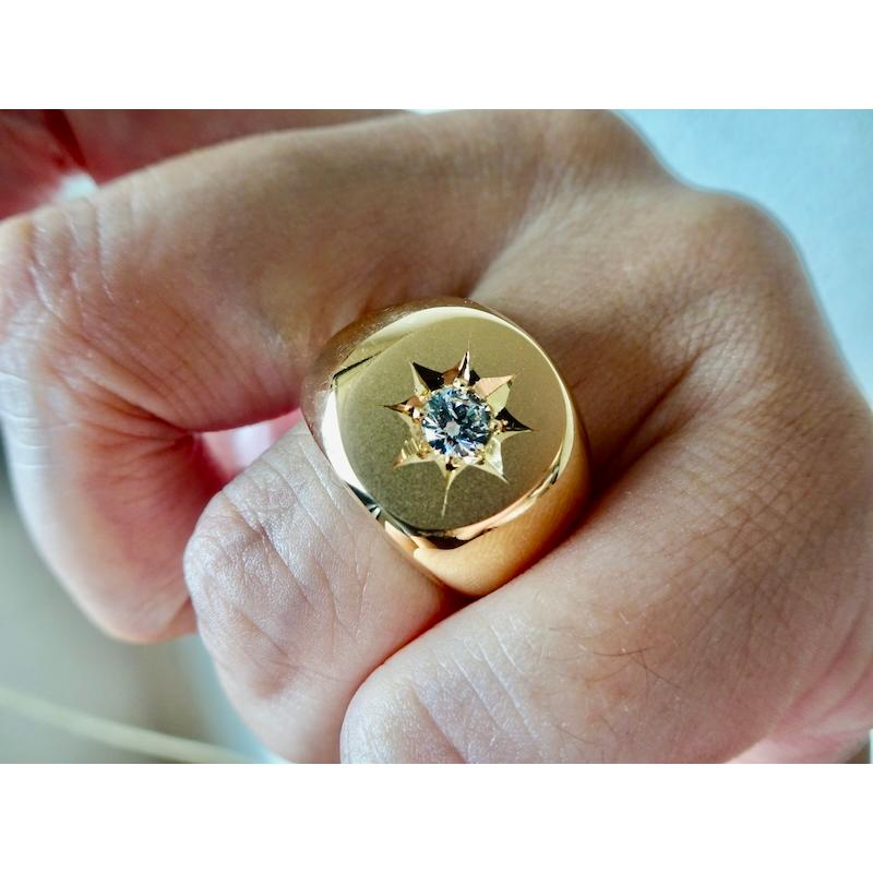 仁尾彫金『一つ星ジルコニア、k18、楕円の印台リング2』ハンドメイド 