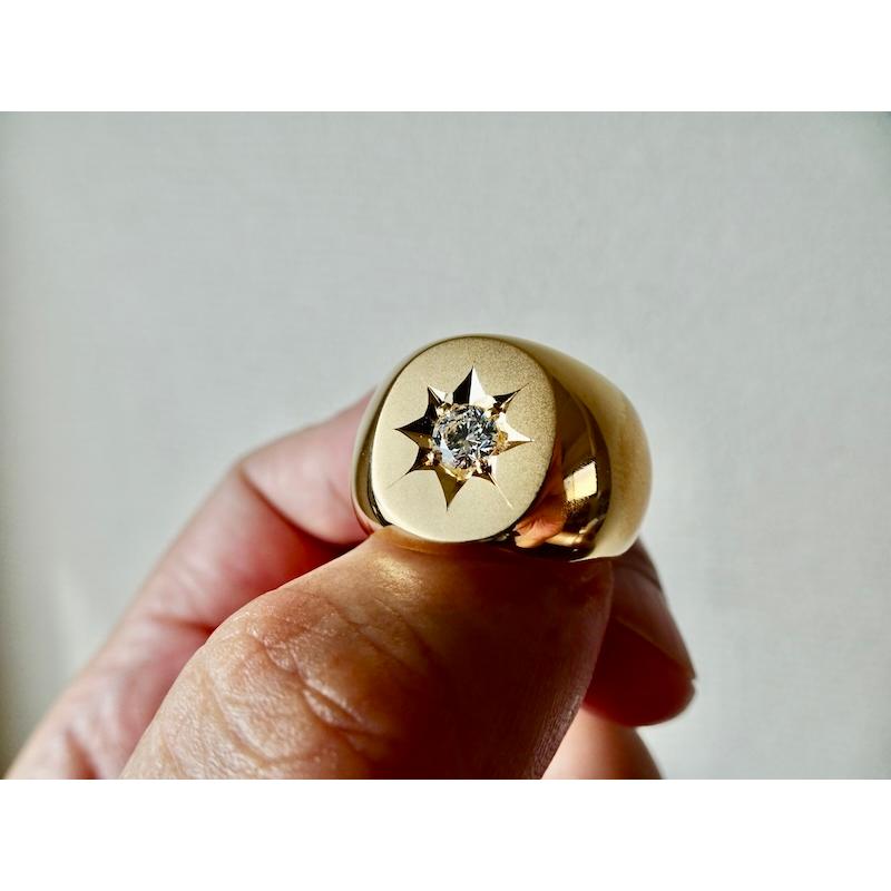 仁尾彫金『一つ星ジルコニア、k18、楕円の印台リング2』ハンドメイド 