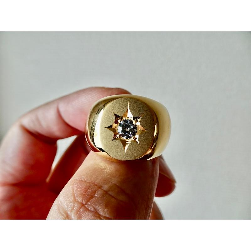 仁尾彫金『一つ星ジルコニア、k18、楕円の印台リング2』ハンドメイド  