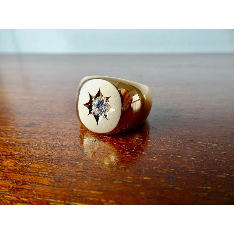 仁尾彫金『一つ星ジルコニア、k18、楕円の印台リング2』ハンドメイド  