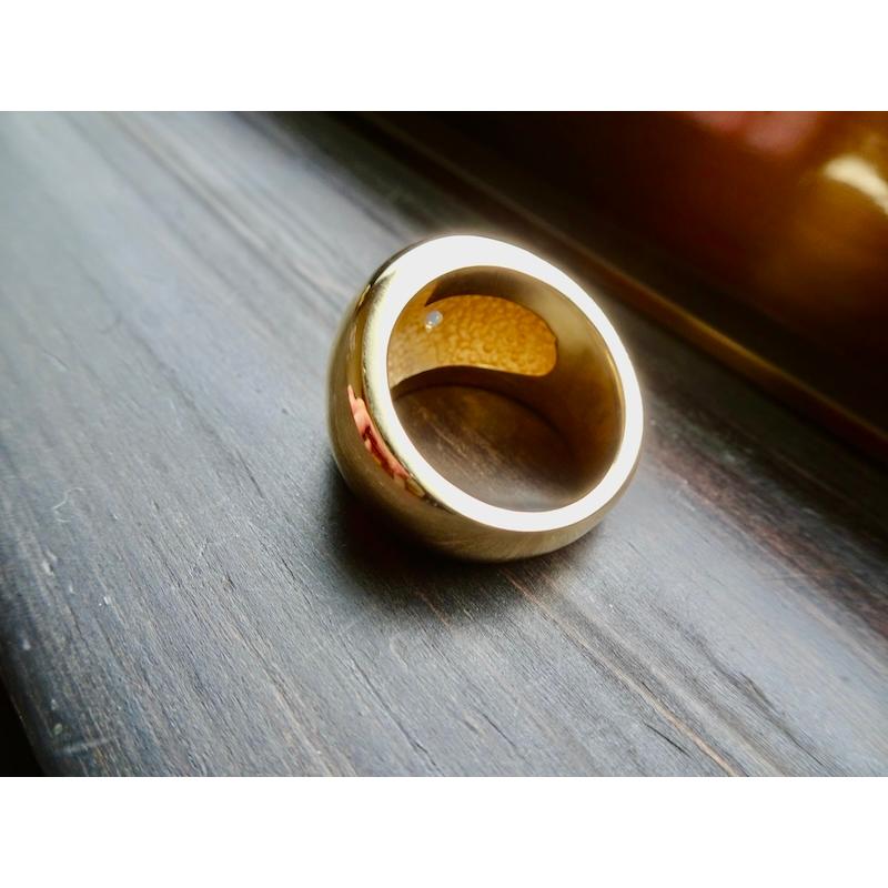 仁尾彫金『一つ星ジルコニア、k18、楕円の印台リング2』ハンドメイド 