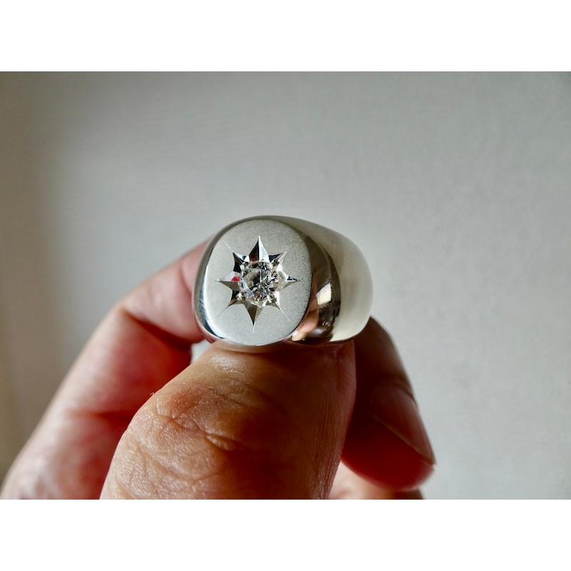 仁尾彫金『一つ星ジルコニア、楕円の印台リング2』ハンドメイド343 