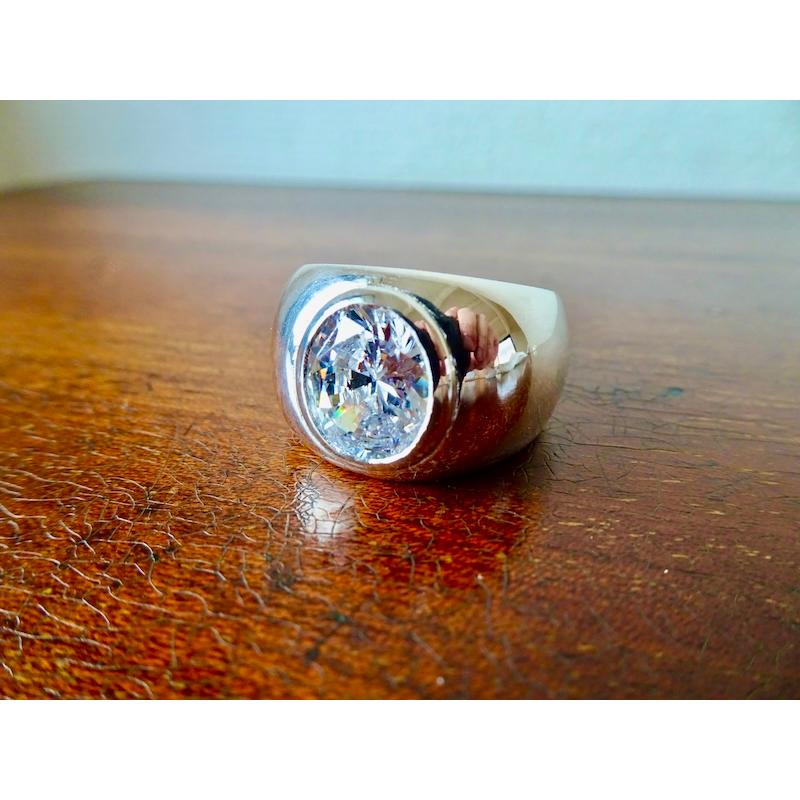 仁尾彫金『オーバルカットジルコニア覆輪リング』ハンドメイド350 