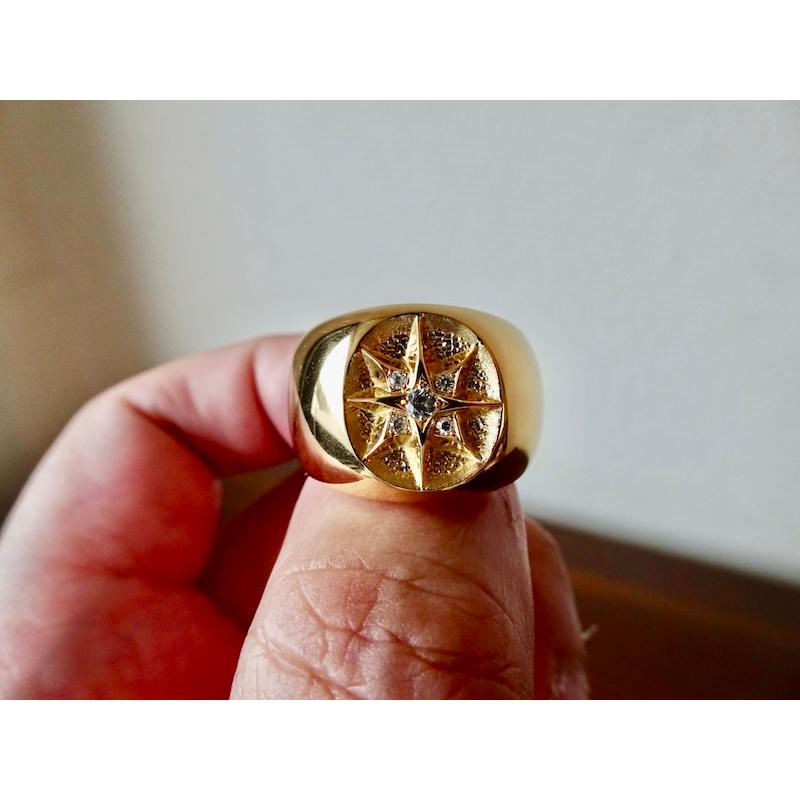 仁尾彫金『5つ星ダイヤ、k18、十字星リング』ハンドメイド358 