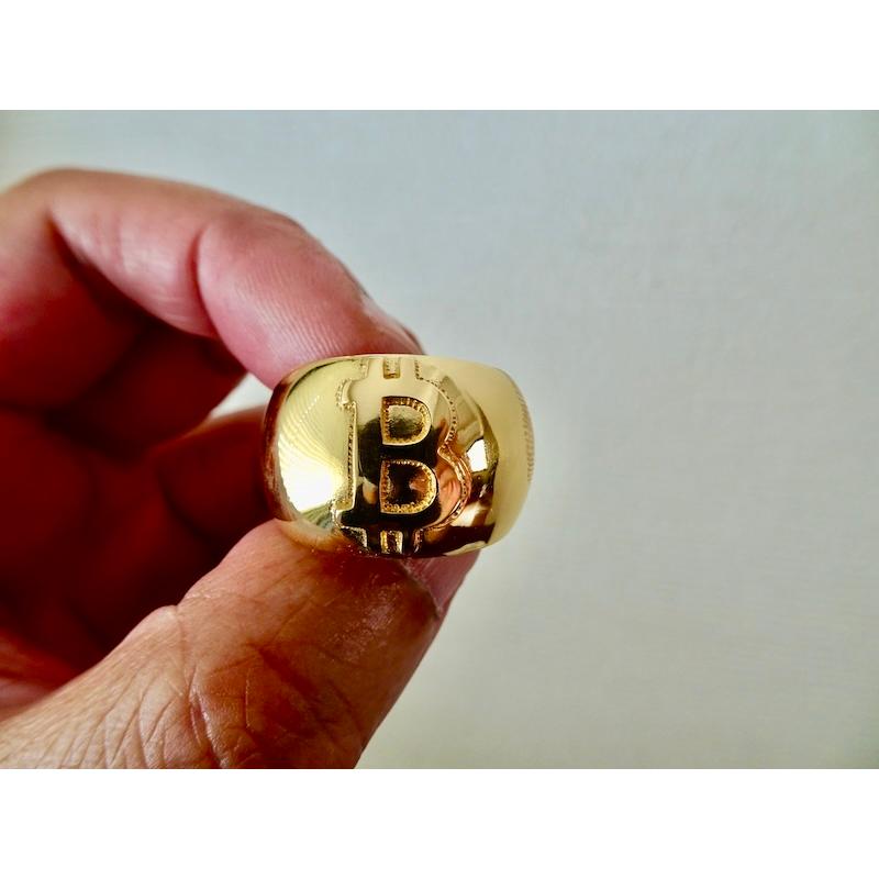 仁尾彫金『k１８ゴールド、ビット甲丸リング』ハンドメイド391b 仁尾彫金『k18ゴールド、ビットコイン甲丸リング』ハンドメイド391