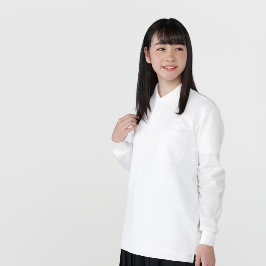 学生服 長袖ポロシャツ 白 110-150 SS-5L 男女兼用 HS300 : 学生服の