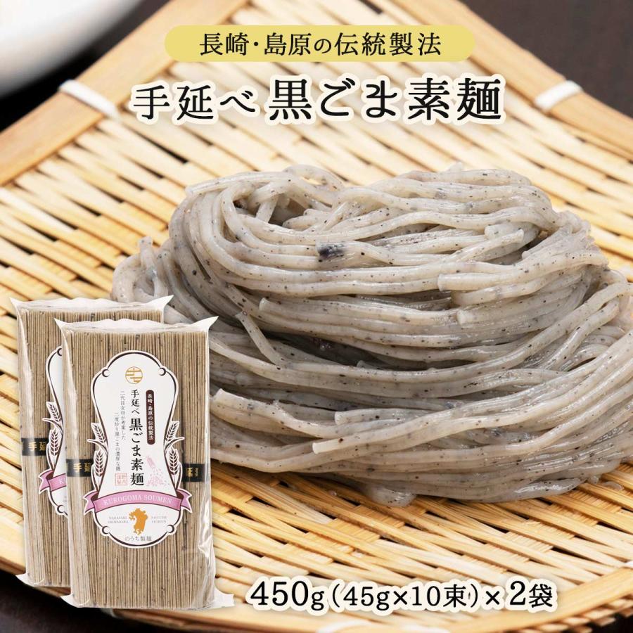 そうめん 送料無料 2袋セット [のうち製麺] 手延べ黒ごま素麺 450g(45g