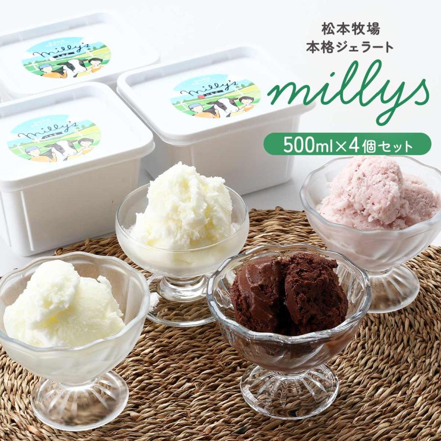 アイス ジェラート 人気 ギフト 佐賀 松本牧場 本格 millys 500ml ×4個
