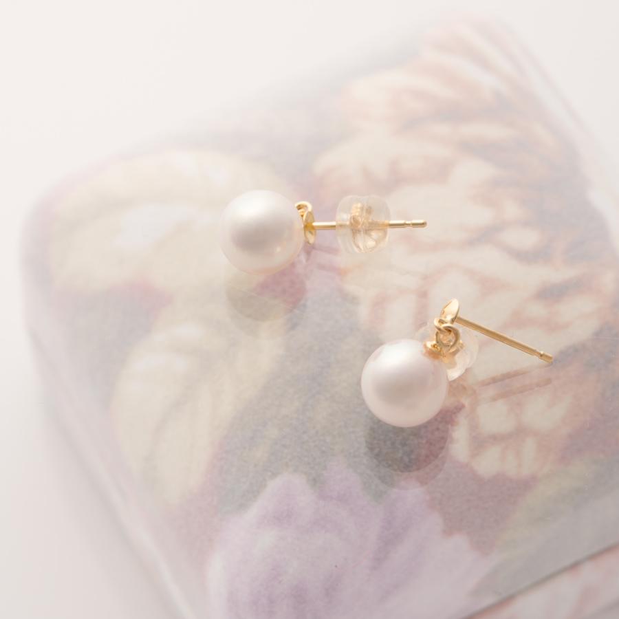 Pearl アコヤ本真珠 K18 ブラピアス 7.5-8.0mm 真珠 ピアス