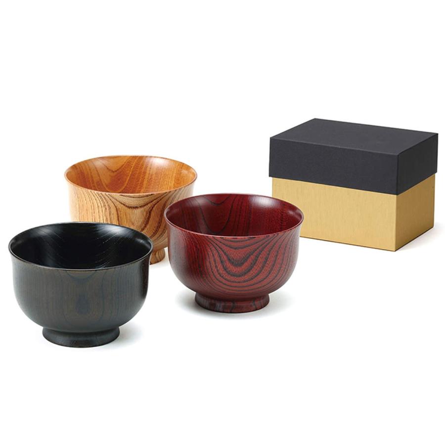 山中塗　木製けやき丼（汁椀）　漆塗り　５客 東出漆器 山中塗 欅 汁椀 三色揃 セット 天然木 けやき お椀
