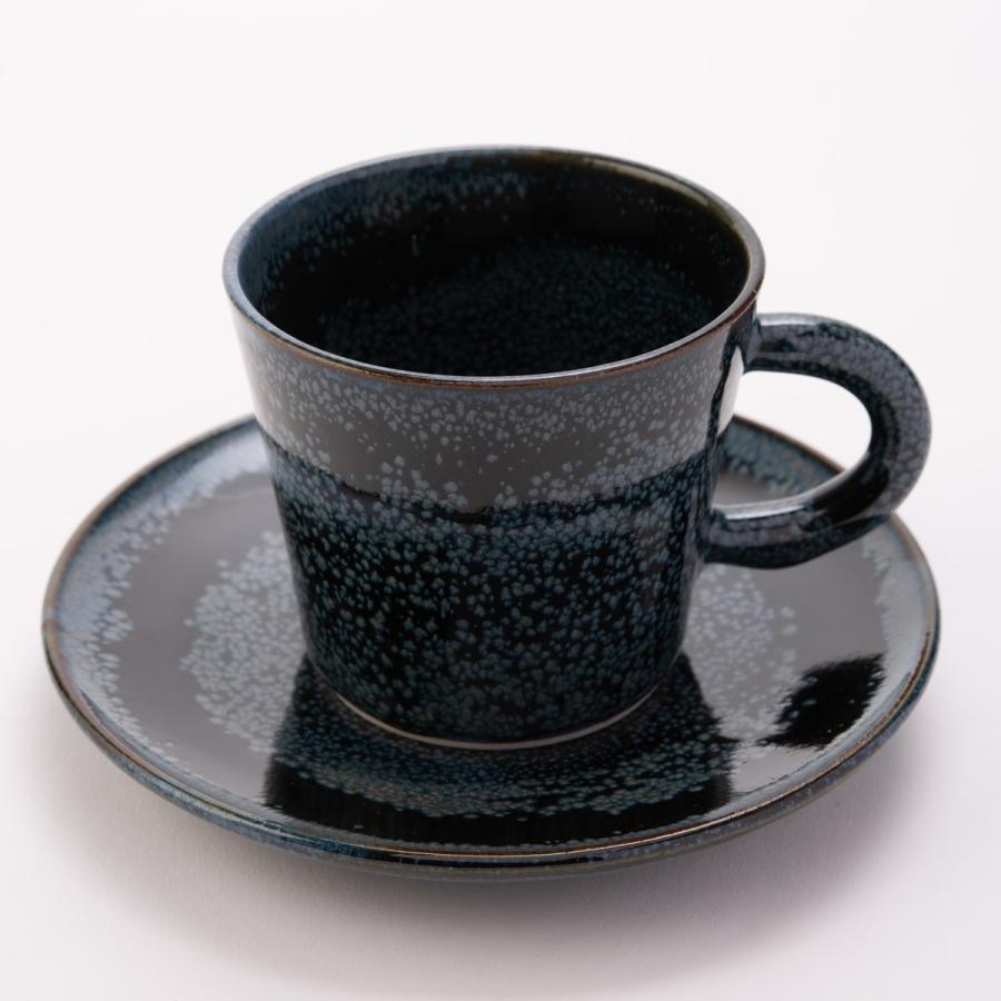 雪夜天目釉コーヒーカップとソーサー 和食器 陶器 皿 ティーセット 新潟県 羊工房 清水焼 青 【メーカー直売】 コーヒーカップ