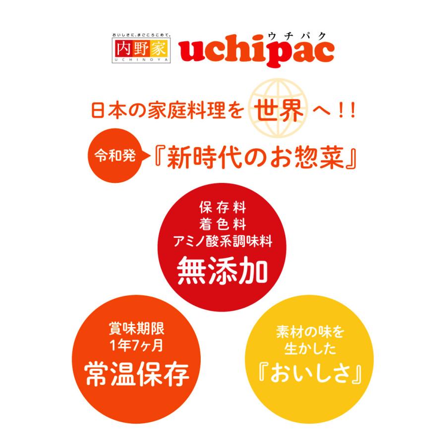 肉じゃが 5パック セット 惣菜 詰合せ おかず 煮物 長期保存 非常食 国産 無添加 常温 簡単 常備菜 保存食 兵庫 uchipac 内野家 ポスト投函便｜nipponselect｜03