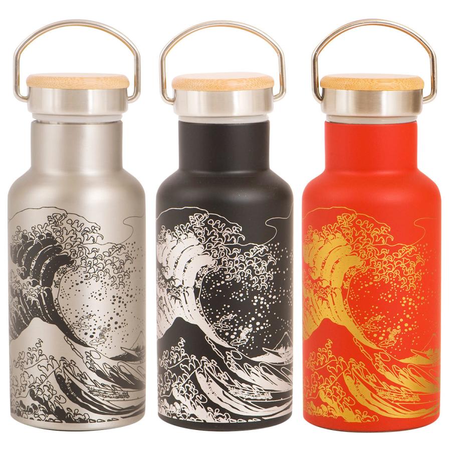 EXPO2025 公式ロゴ 山中塗 ステンレスボトル 葛飾北斎 黒×紺140ml 山中塗ステンレスボトル 水筒 山中塗 浮世絵 蒔絵 日本製 食器 伝統
