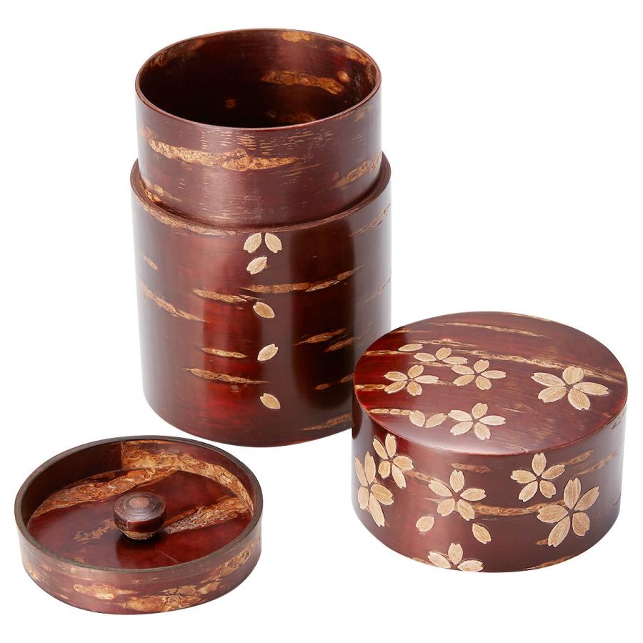 ● 秋田県伝統工芸品「桜皮細工 御茶筒揃」 総皮茶筒 大 桜 茶筒 茶道具 桜皮 総皮づくり 国産 日本茶用品 手仕事