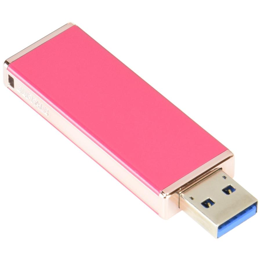 BUFFALO USB3.0/2.0用 キャップレス USBメモリー グロスピンク 16GB