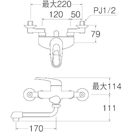 SANEI(サンエイ) シングルシャワー 組み合わせる栓 風呂場用 壁付き添い人 2穴 配管長さ1.6m 配管170粍 輪っか生き胆 水道の栓 風呂場水栓 CSK17