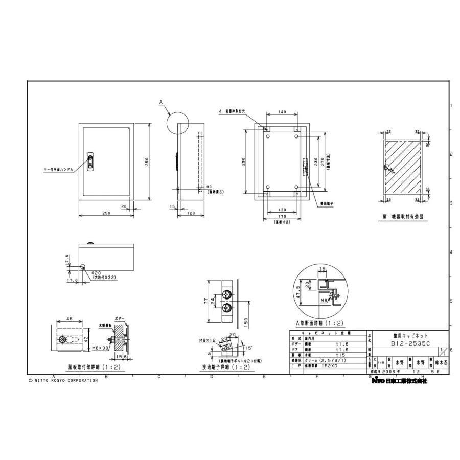 日東工業 盤用キャビネット露出形 B12-2535Cの画像