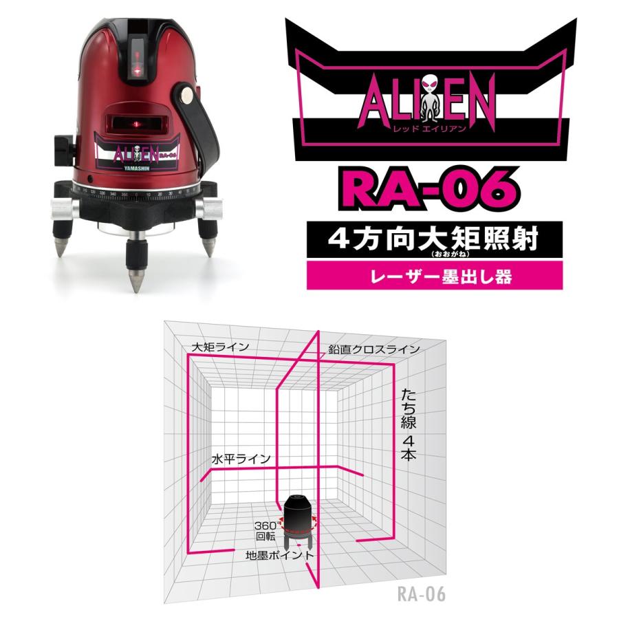 山真製鋸(Y'sGOD JAPAN) レッドエイリアン レーザー墨出し器 RA-06(4方向大矩・4垂直・1水平ライン照射タイプ) レッド_1