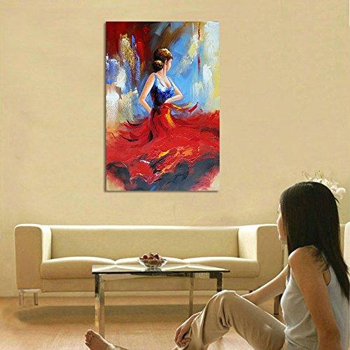 Wieco Art ? 女の子 ダンサー 赤いドレス 完全手描き油絵 装飾用絵画 フレーム無し絵画 リビングの装飾用絵画 壁掛け絵画 壁用絵画 玄関装