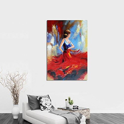 Wieco Art ? 女の子 ダンサー 赤いドレス 完全手描き油絵 装飾用絵画 フレーム無し絵画 リビングの装飾用絵画 壁掛け絵画 壁用絵画 玄関装