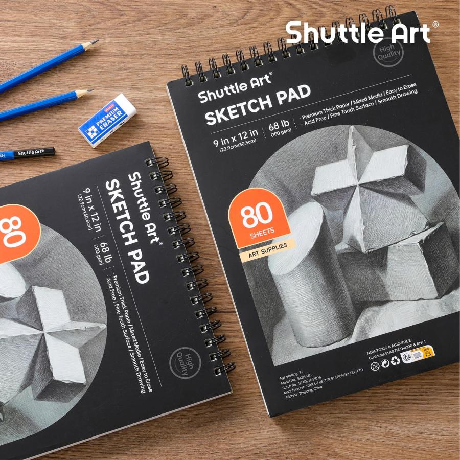 Shuttle Art スケッチブック 80枚 2冊セット スパイラル製本 画用紙
