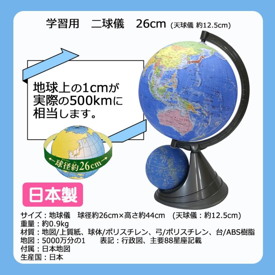 時間割付きメモ帳セット 地球儀 26cm 26-GX 行政図タイプ 日本製 昭和カートンスタンダードモデル 三貴工業 学習用 GLOVE グローブ 教の画像