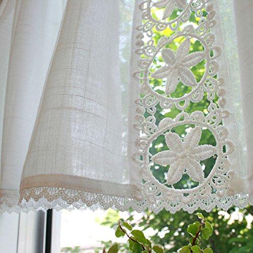 SunnyDayFabric カフェカーテン パトリス_S 刺繍 ホワイト 約幅120cm