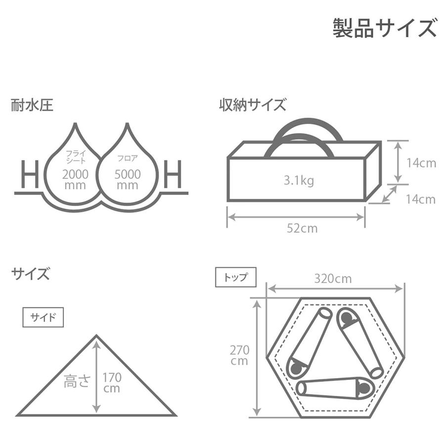 DOD(ディーオーディー) ワンポールテントS 3人用 【収納コンパクト&かんたん設営】 T3-44-BK_6