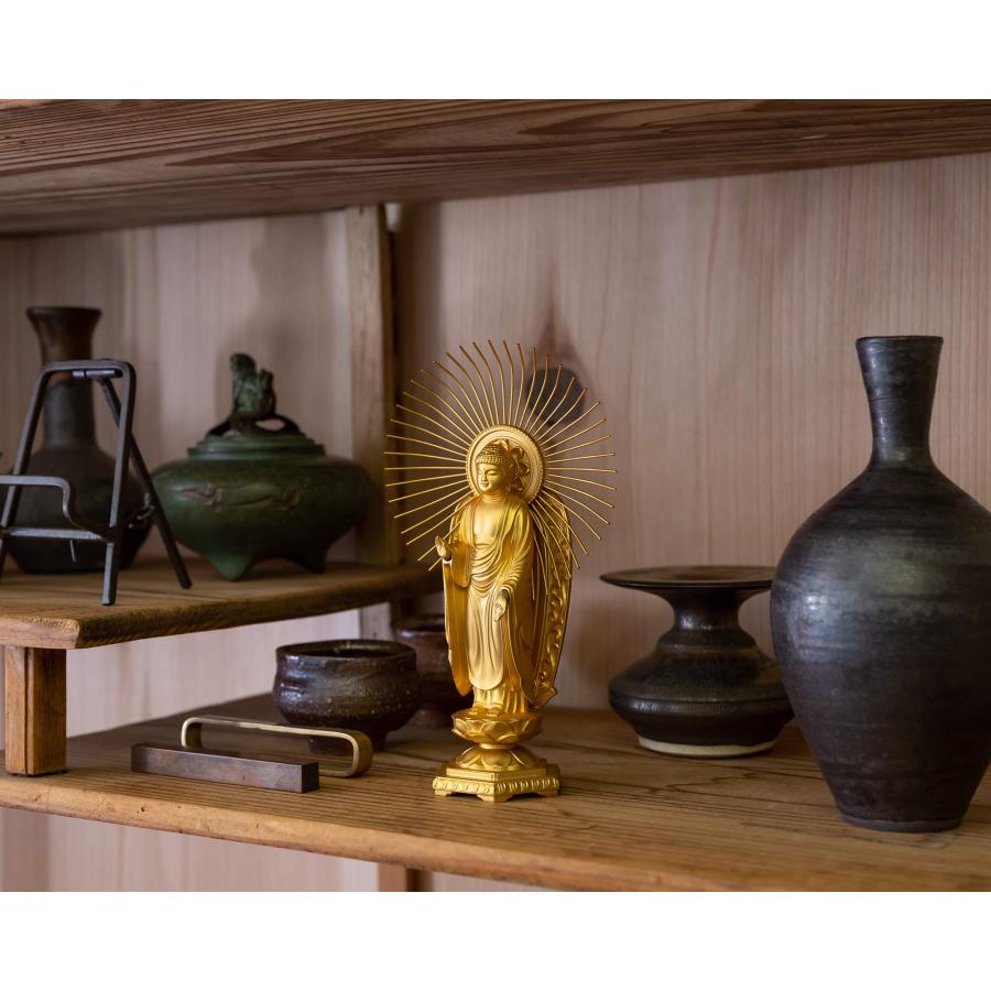 仏像 阿弥陀如来 御西用15.7cm(金メッキ/24金) 仏師：牧田秀雲 原型＿『浄土真宗本願寺派(西)』 高岡銅器(あみだにょらい西/Ｍ)_6