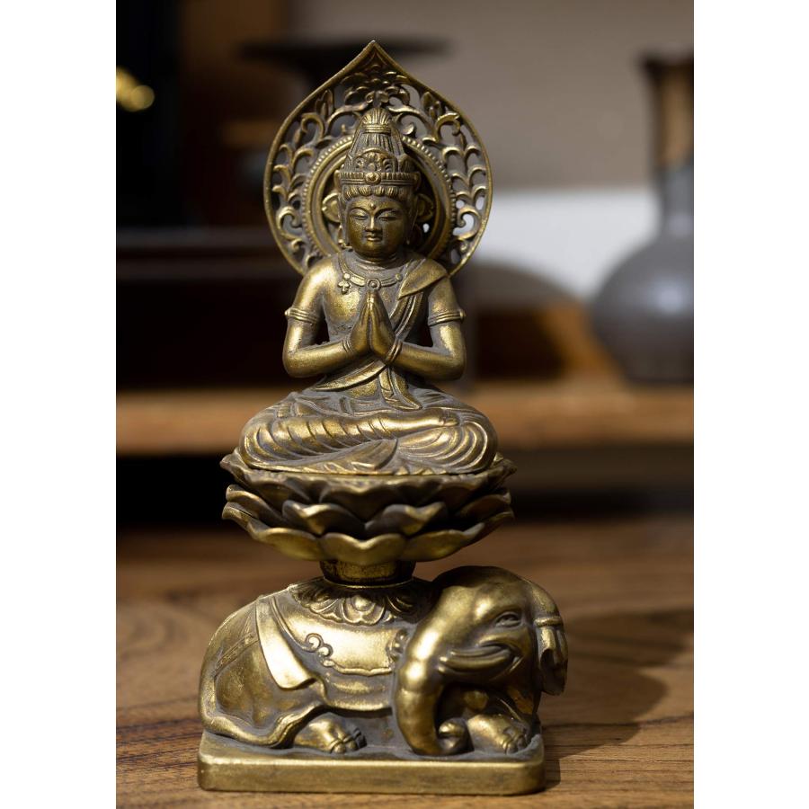 仏像 普賢菩薩 15cm（古美金仕上げ） 仏師：牧田秀雲 原型＿（辰・巳年生まれ）十二支守り本尊 高岡銅器(ふげんぼさつ)_1