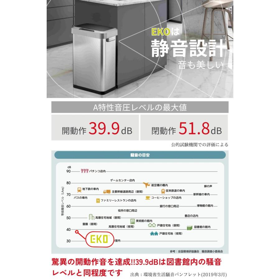 EKO ゴミ箱 自動開閉 ホライゾンセンサービン シルバー 45L ふた付き