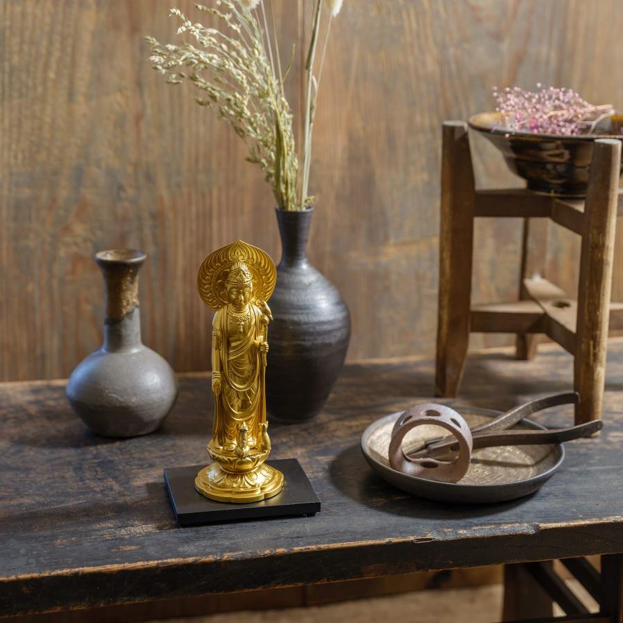 仏像 ペット観音菩薩 16cm（金色） ＿『動物守護・ペット供養』 高岡銅器(Ｐかんのん/M)_1