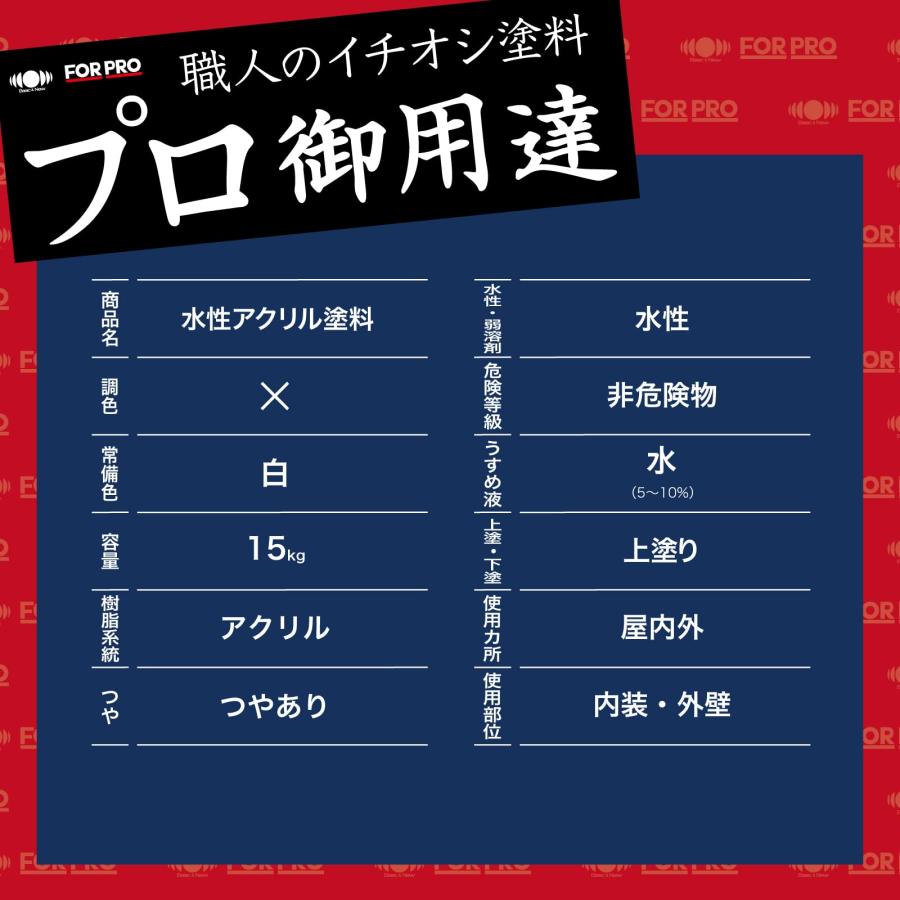 ニッペ ペンキ 塗料 FOR PRO 水性アクリル塗料 15kg 白 水性 つやあり 屋内外 日本製 4976124748622_2