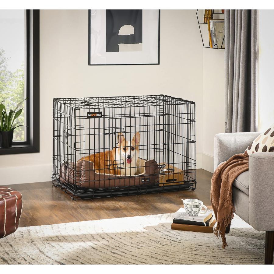 FEANDREA ペットケージ 92.5x57.5x64cm 犬ケージ ペットハウス 出入り口2つ 室内外兼用 折り畳み可 PPD36Hの画像
