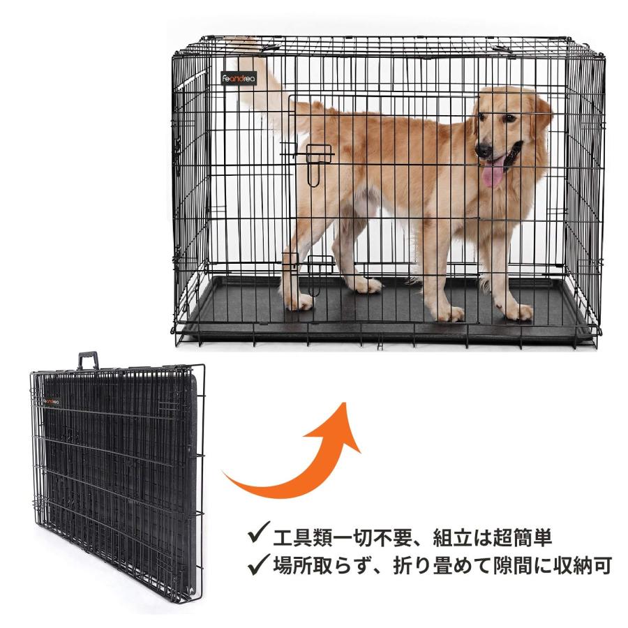 FEANDREA ペットケージ 92.5x57.5x64cm 犬ケージ ペットハウス 出入り口2つ 室内外兼用 折り畳み可 PPD36Hの画像