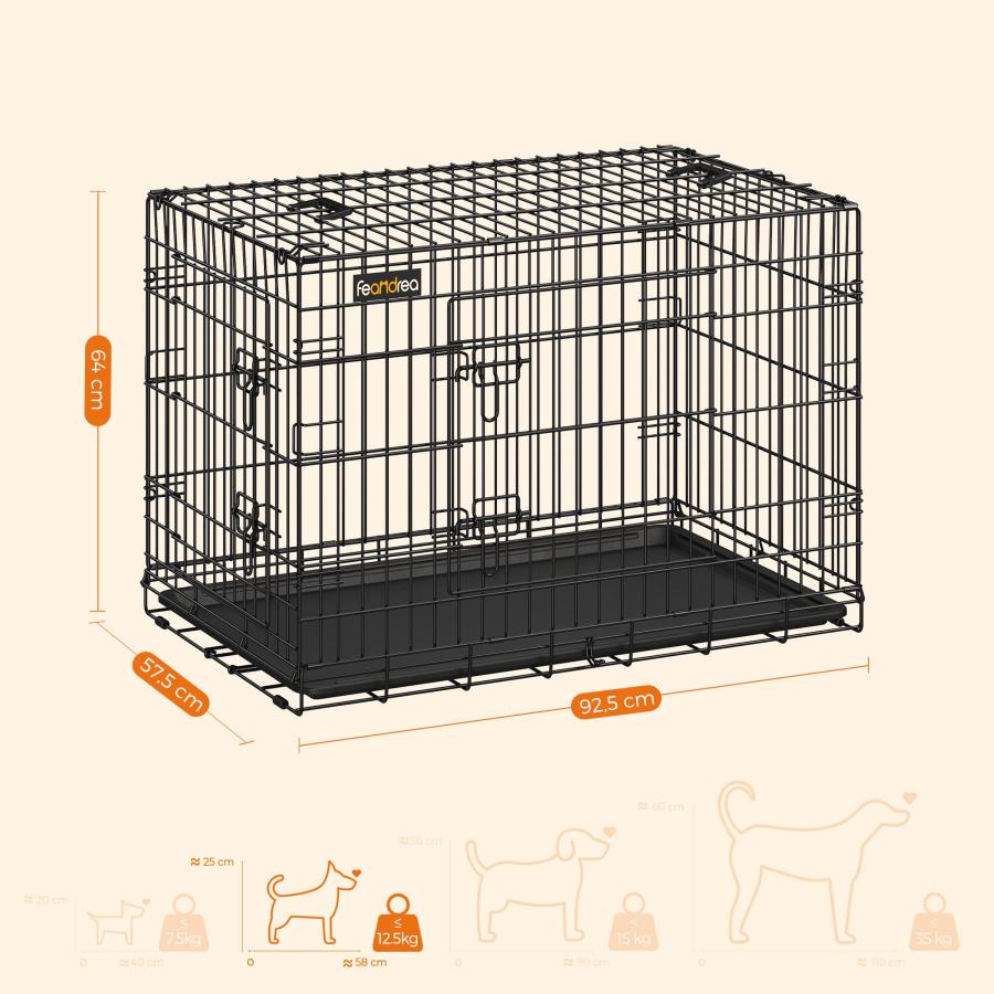 FEANDREA ペットケージ 92.5x57.5x64cm 犬ケージ ペットハウス 出入り口2つ 室内外兼用 折り畳み可 PPD36Hの画像