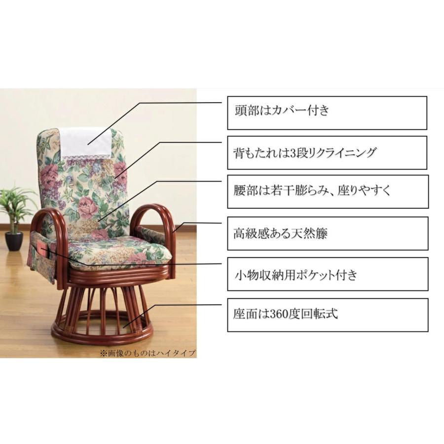 ファミリー・ライフ(Family-life) 座椅子 花柄 約幅55×奥行65?93×高さ66?80cm 籐製 リクライニング機能付きの画像