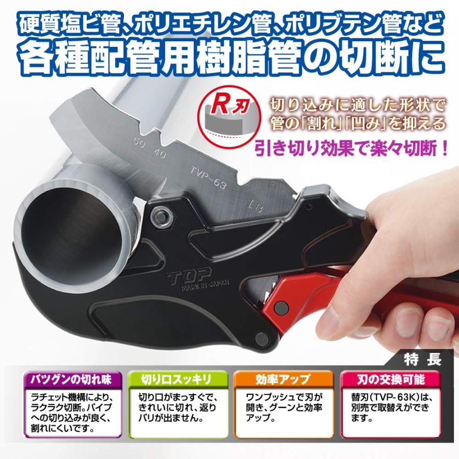 トップ工業 (TOP) エンビパイプカッター 外径63mm切断可能 VP50 切断可能 面取り機能付き 日本製 TVP-63_2