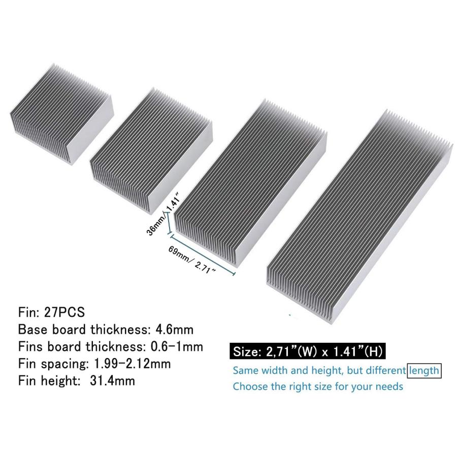 ヒートシンク 大型 冷却 フィンアルミ 100 x 69 36mm クーラー 27