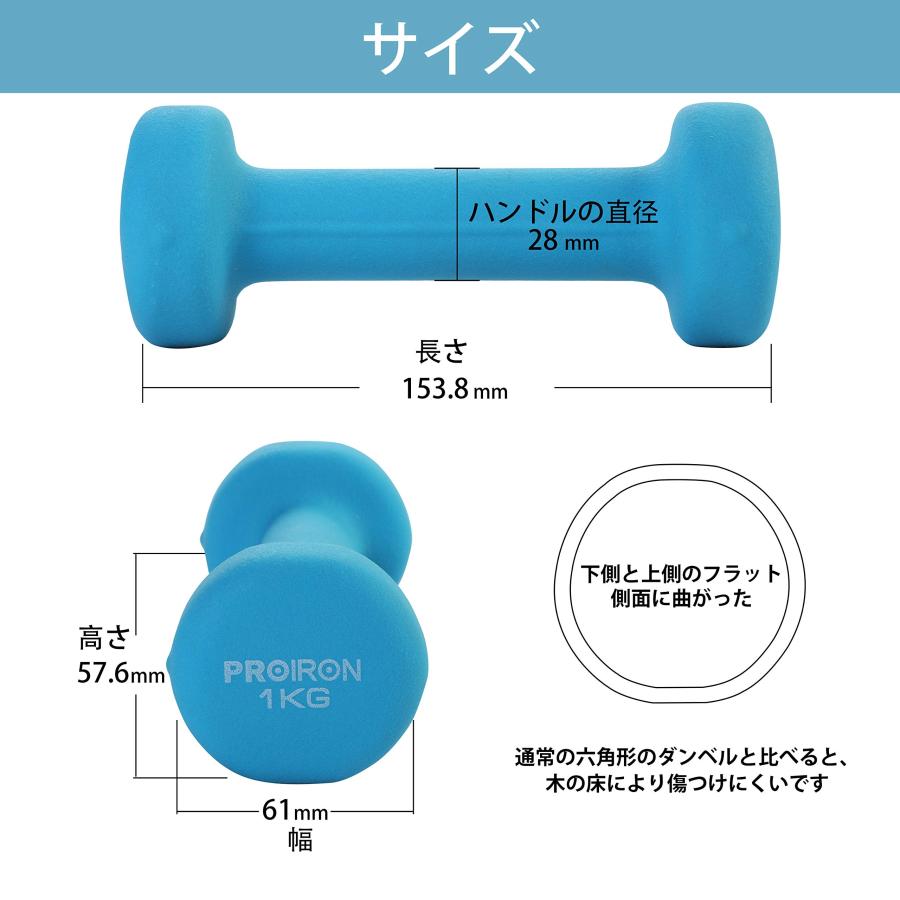 PROIRON ダンベル 1kg 「2個セット」エクササイズ ネオプレンゴム