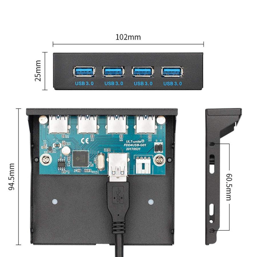 3.5インチフロッピーベイ用CY USB-CおよびUSB 3.0ハブ4ポートフロントパネルからマザーボード20ピンコネクタケーブル_1