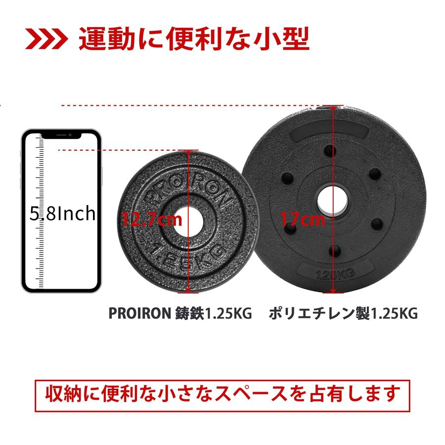 PROIRON ダンベル プレートバーベル プレート 5kg 2個セット 穴径