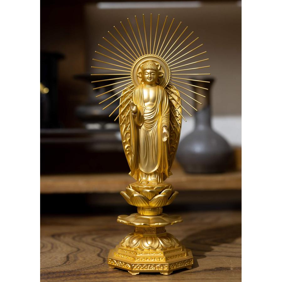 仏像 阿弥陀如来 御西用19.5cm(金メッキ/24金) 仏師：牧田秀雲 原型＿『浄土真宗本願寺派(西)』 高岡銅器(あみだにょらい西/L)