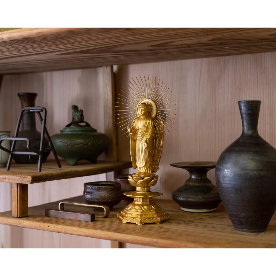 仏像 阿弥陀如来 御西用19.5cm(金メッキ/24金) 仏師：牧田秀雲 原型＿『浄土真宗本願寺派(西)』 高岡銅器(あみだにょらい西/L)